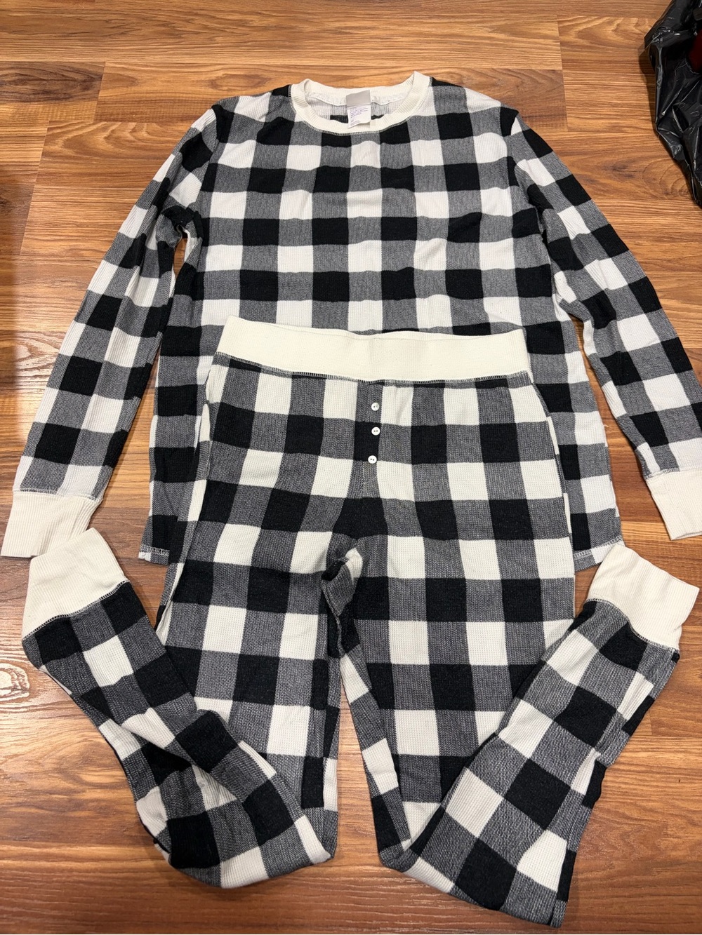 Adult Black & White Buffalo Plaid Long Sleeve Pajama Set